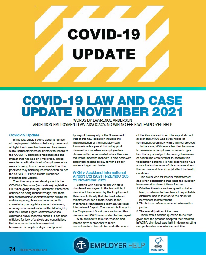 Covid 19 Response (Vaccinations) Legislation Act 2021