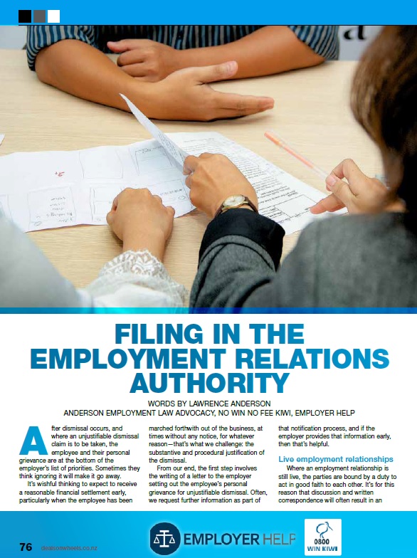 Filing in the Employment Relations Authority